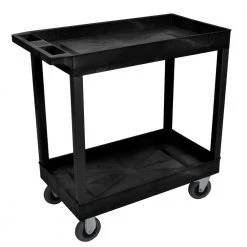 18 in. x 32 in. 2-Tub Shelf Plastic Utility Cart with 5 in. Semi-Pneumatic Casters, Black by Luxor