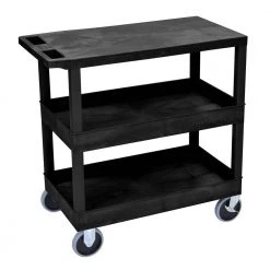 EC 35.25 in. W x 18 in. D x 37.25 in. H Utility Cart with 1-Flat and 2-Tub Shelves with 5 in. Casters in Black by Luxor