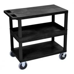 EC 35.25 in. W x 18 in. D x 35.5 in. H Utility Cart with 2-Flat 1-Tub Shelf with 5 in. Casters in Black by Luxor