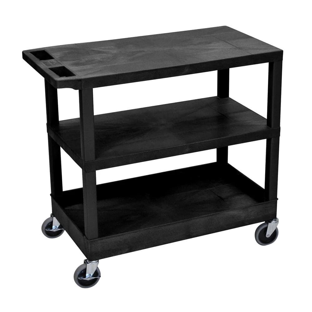 35.25 in. W x 18 in. D x 34.5 in. H 2 Flat and 1 Tub Shelf Utility Cart in Black by Luxor