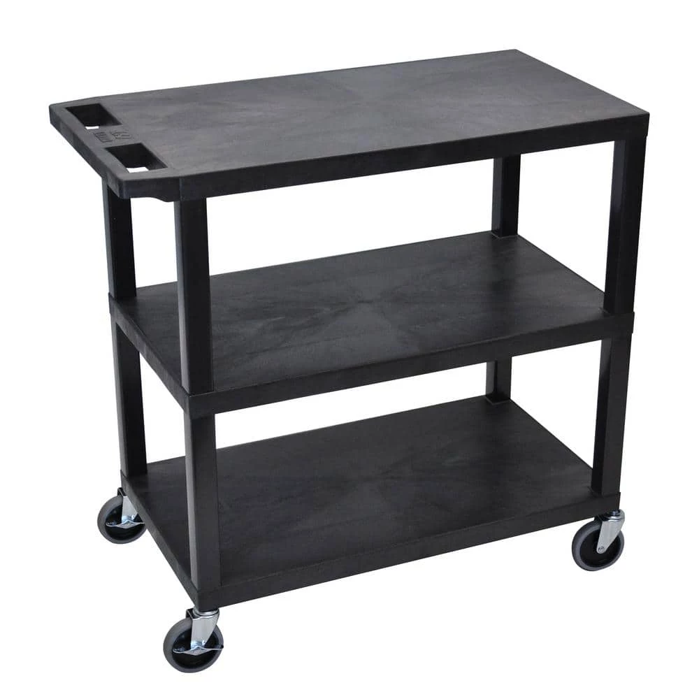 EC 35.25 in. W x 18 in. D x 34.5 in. H 3-Flat Shelf Utility Cart in Black by Luxor