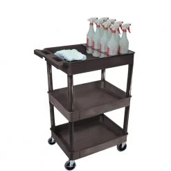 STC 24 in. 3-Shelf Utility Cart with bottle holder in Black by Luxor