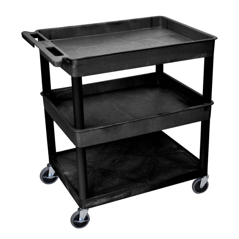 32 in. W x 24 in. D x 36.5 in. H with 2-Tub and 1-Flat Shelf Utility Cart in Black by Luxor