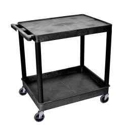TC 24 in. W x 32 in. D Large Flat Top and Tub Bottom Shelf Utility Cart Black by Luxor