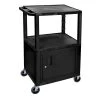 24 in. x 18 in., A/V Utility Cart with 3-Shelves and Cabinet in Black by Luxor