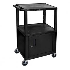 24 in. x 18 in., A/V Utility Cart with 3-Shelves and Cabinet in Black by Luxor
