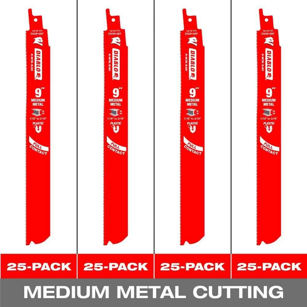 9 in. 14/18 TPI Steel Demon Bi-Metal Reciprocating Saw Blades for Medium Metal Cutting (100-Pack) by Diablo - Image 3