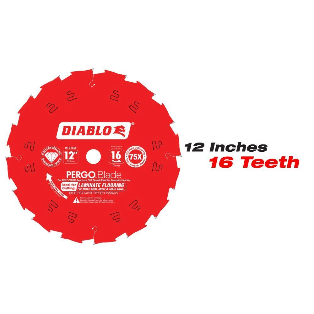 7-1/4 in. x 8-Tooth and 12 in. x 16-Tooth (PCD) Laminate Flooring PERGO Blade Circular Saw Blades (2-Blades) by Diablo - Image 3