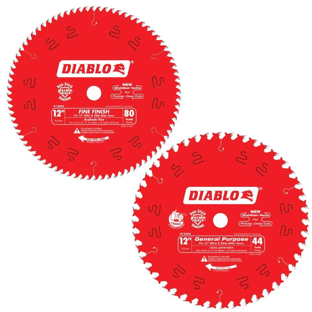 12 in. x 44-Tooth General Purpose and 12 in. x 80-Tooth Fine Circular Saw Blades (2-Blades) by Diablo