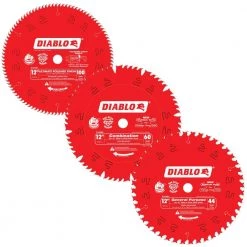 12 in. Saw Blades for Wood 44-Tooth General Purpose, 60-Tooth Combination, 100-Tooth Ultimate Polished (3-Blades) by Diablo