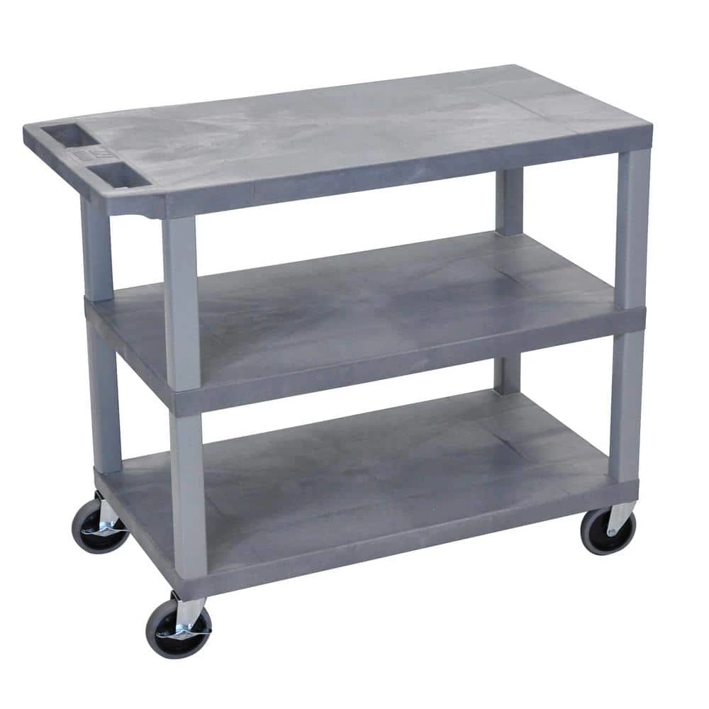 EC 35.25 in. W x 18 in. D x 34.5 in. H 3-Flat Shelf Utility Cart in Gray by Luxor