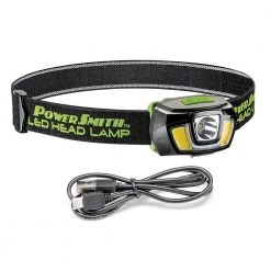250 Lumens LED Rechargeable Weatherproof Lithium-ion Tiltable HeadLamp with Flood/Spot/Strobe Modes and Charger by PowerSmith