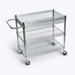 Large Wire 30 in. W x 18 in. D x 30 in. H Utility Cart Chrome Plated Steel Finish by Luxor